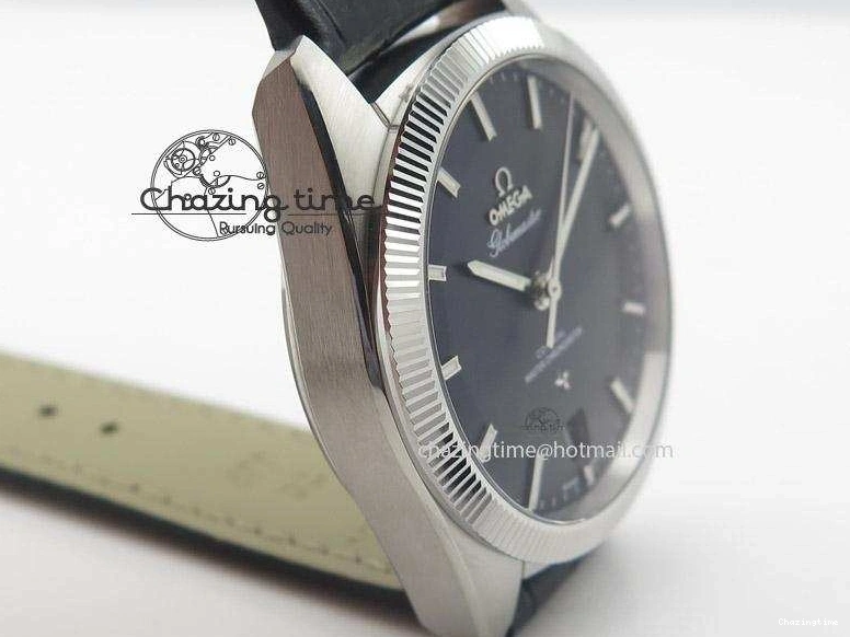 0410 Elegant Globemaster Master Chronometer SS V6F Best Edition Black Dial On Black Leather Strap A 8268